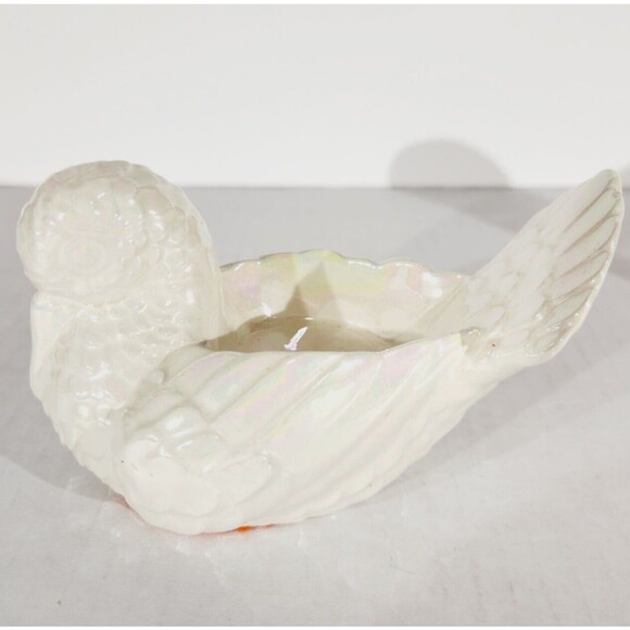 Vtg Tealight Candle Holder Pair Turkey Bird White Lusterware Pearlescent *Chip - Picture 3 of 15